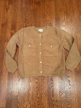 Button-Front Textured Women’s Cardigan Sweater - Camel/Tan